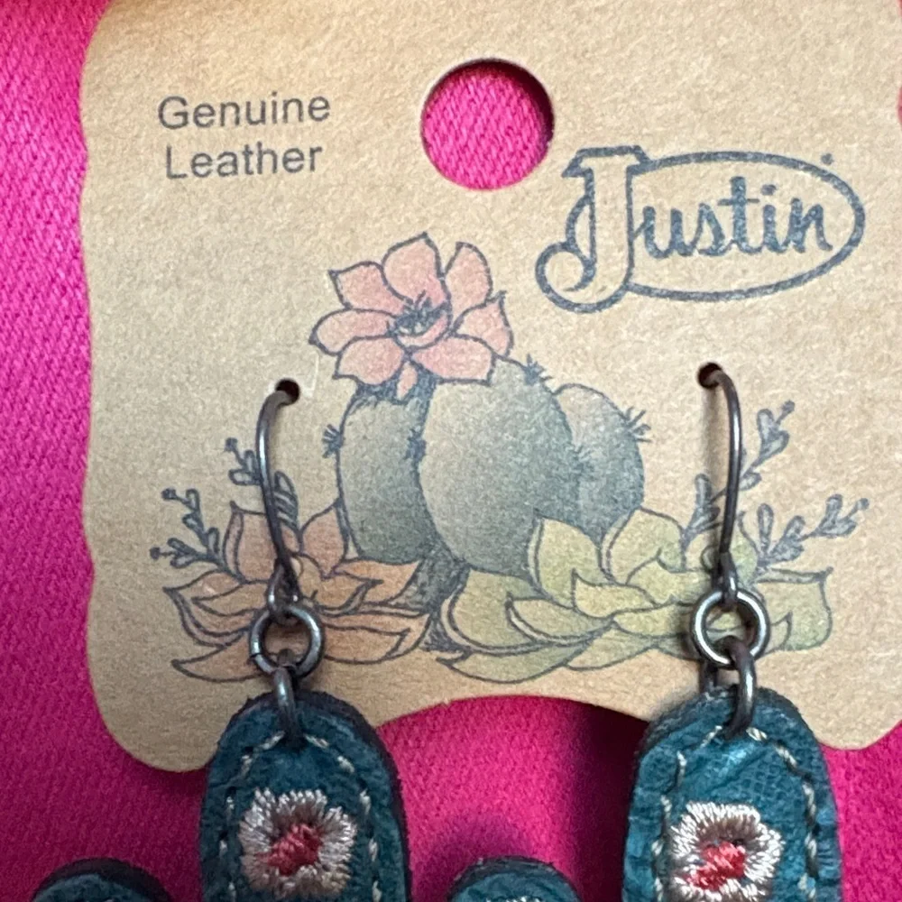 Justin Boots Teal and Pink Cactus Earrings